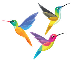 Stylized Hummingbirds in flight - obrazy, fototapety, plakaty