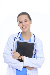 Beautiful young female with tablet computer. Woman doctors