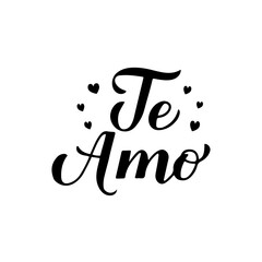 Te Amo calligraphy hand lettering. I Love You inscription in Spanish. Valentines day typography poster. Vector template for banner, postcard, greeting card, t-shirt, logo design, flyer, sticker, etc