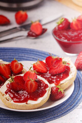 Wheat sandwiches with strawberry marmalade