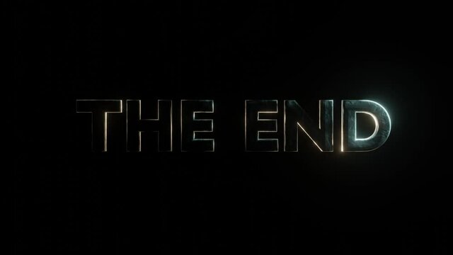 3D word THE END glowing sign on a black background
