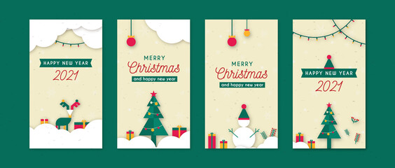 Fototapeta na wymiar Merry Christmas greeting stories, cards. using for stores and brands. Happy new year geometric design. (for use in Shipping packages to customers) Vector