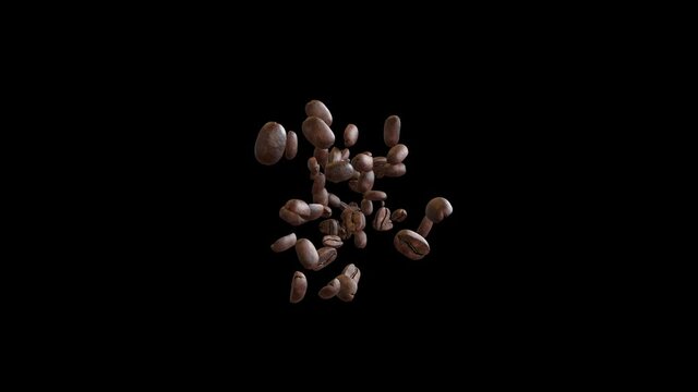 3D animation of a coffee beans flow with alpha layer