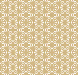 Abstract vector geometric seamless pattern. Golden lines texture, elegant floral lattice, mesh, weave, grid. Oriental style background. Luxury gold ornament. Elegant modern repeat decorative design