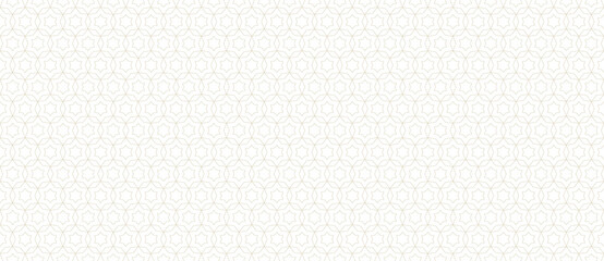 Subtle golden vector abstract geometric seamless pattern. Thin lines texture with grid, stars, diamonds, floral shapes. Oriental style luxury background. Delicate gold ornament, modern repeat design