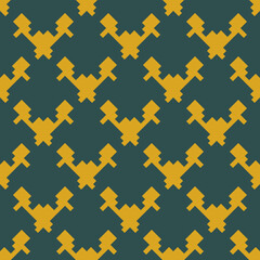 Vector geometric seamless pattern. Texture of textile, fabric, cloth, jacquard. Dark green and yellow color. Simple abstract ornamental background. Repeat tileable design for print, decor, wallpaper
