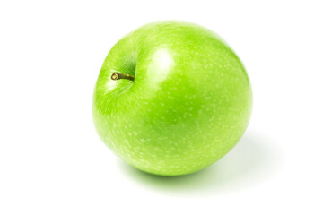 One fresh green apple on white background.