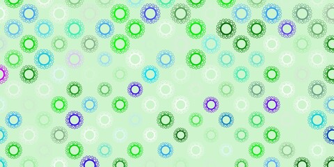 Light pink, green vector pattern with coronavirus elements.
