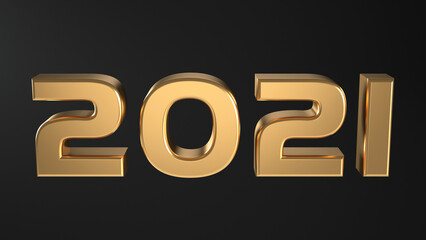 Happy New Year 2021. Golden metallic numbers text black gray . 3D Illustration