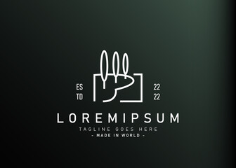 Gardening business logo design. Vector illustration of monoline landscape view of garden. Modern logo design with line art style.