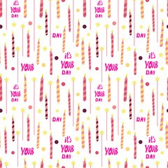 Bright and cheerful birthday candle seamless pattern. Vector illustration
