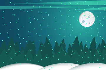 nature background with snow and shining moon.