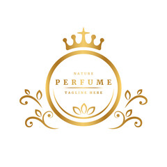 A classical bottle of perfume logo.floral design concept.