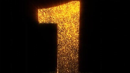 Happy New years count down from 5 to 1 with text exploding into golden confetti.