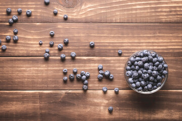 blueberries on wooden table