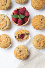 raspberry muffins flat lay
