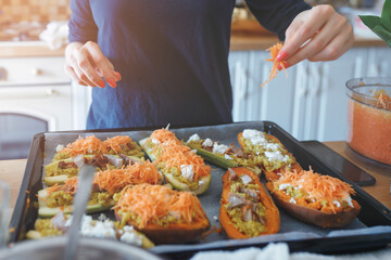 Appetizer is small portion of food served before or beginning of meal. Common examples: chicken, salad, potato, sandwich, bruschetta or cheese and crackers. It may be elegant in some restaurants.