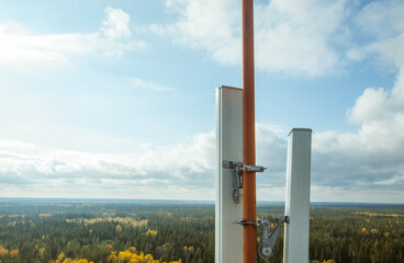Cellular microwave system. 3G, 4G sector antennas and transceiver unit based on telecommunication...