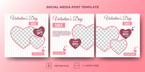 Set of the editable banner template. Valentine's day sale banner design. Striped line with love shape decoration. Suitable for social media, banners, and web ads. Vector design with a photo collage.