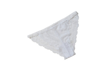 Fashion lace white women's panties isolated on white background. Flat lay.