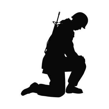 Sad soldier silhouette vector, military concept.