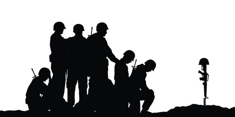 Sad soldiers troop silhouette vector, military concept.