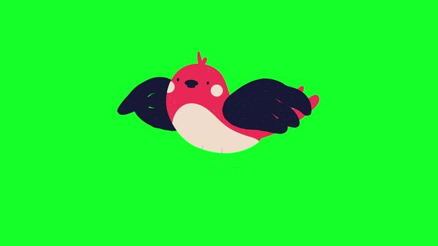 Bird are flying on the green screen in cartoon style