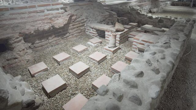 Panoramic view of the Roman archaeological site near the exit of the Serdica metro station in Sofia