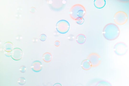 Beautiful blur, defocus of circles colorful soap bubbles texture background.