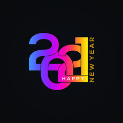  Happy New Year 2021 text design. On colored of cover of business diary. Brochure design template, card, banner. Vector illustration. Isolated on blue background