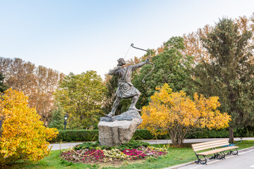 Statue of Arash the Archer ,a heroic archer-figure of Iranian mythology, in Sa'dabad palace Complex, built by the Qajar and Pahlavi monarchs