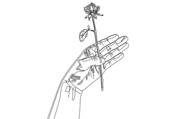一輪の薔薇を持った手のイラスト ピンク色の背景 Wall Mural Dahlia 一輪の薔薇を持った手のイラスト ピンク色の背景 Wall Mural Dahlia