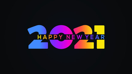 Happy New Year 2021. Colored. Holiday numbers 2021 vector template. Isolated on blue background