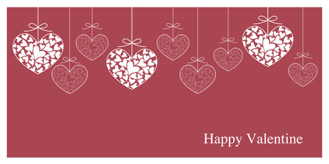 Naklejka premium Valentine Concept. Heart ornaments decorated card illustration. Decorative heart ornaments for greeting cards, web and banners. Vector illustration. バレンタインカードデザイン、バレンタインイラスト、ハートデザイン