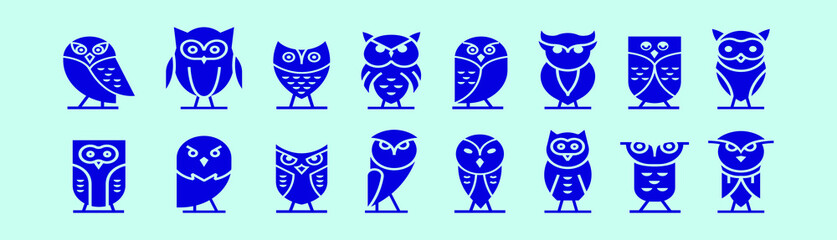 set of owl. cartoon icon design template with various models. vector illustration isolated on blue background