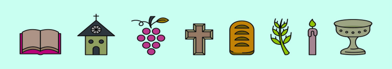 set of christian cartoon icon design template with various models. vector illustration isolated on blue background
