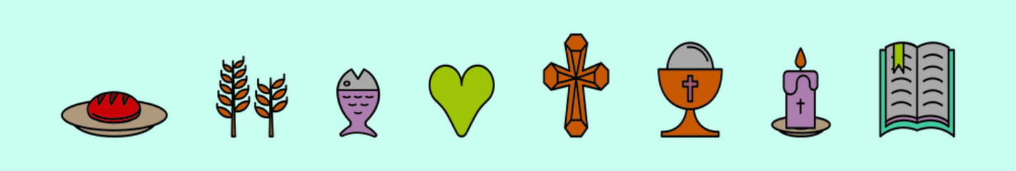 set of christian cartoon icon design template with various models. vector illustration isolated on blue background
