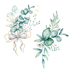 Two bouquets of watercolor eucalyptus
