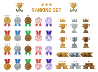 ランキング　メダル　トロフィー　水彩イラストセット
