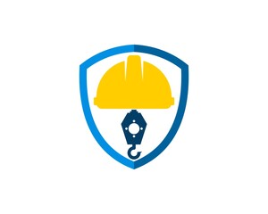 Simple shield with safety helmet and crane inside