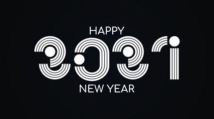 Happy 2021 new year. vector line dot design template. On white. Isolated on blue background