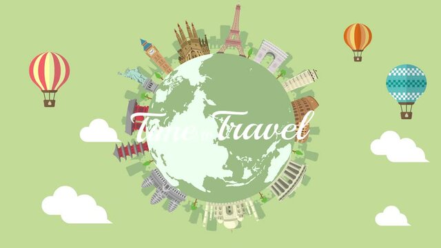 Travel, vacation, sightseeing animation banner (4K) . World heritage and world famous buildings.