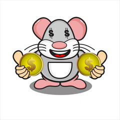 lucky mouse mascot with dollar eye
