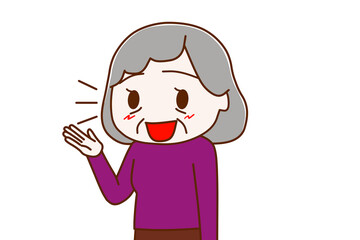 笑顔で明るく案内する高齢の女性