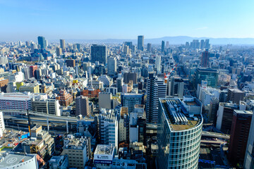 大阪駅前第3ビル最上階からの梅田エリアの眺望。