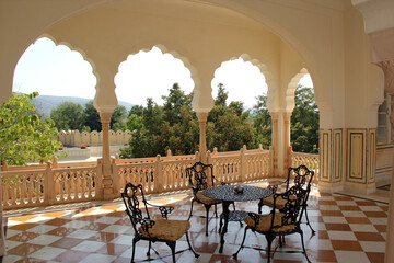 India, aerial terrace with arches