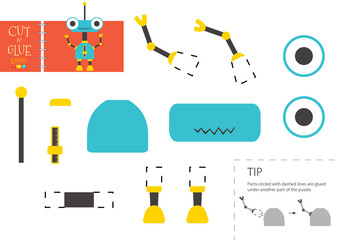 Cut and glue paper toy. Vector robot character for educational activity
