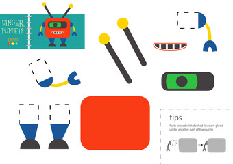 Cut and glue paper vector toy. Funny robotic character as a cardboard cutout model