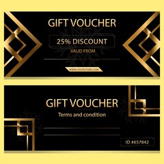 gift voucher with gold and black layout with elegant and shiny look 
