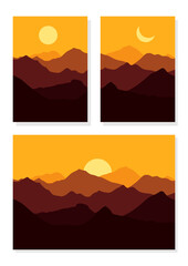  Set of abstract contemporary backgrounds in earth colors. mountain landscape in flat style. Concept vector templates for social media, websites, poster, cover. flat landscape vector illustration.